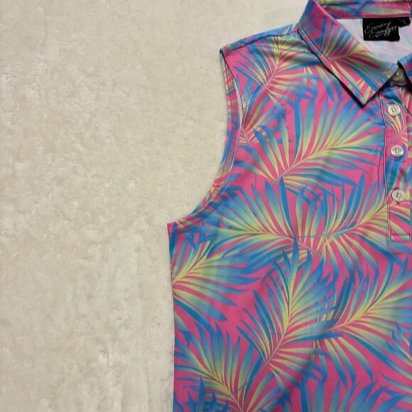Sunday Swagger Womens Large Golf Polo Floral Leaves Sleeveless Multicolored - Picture 4 of 8
